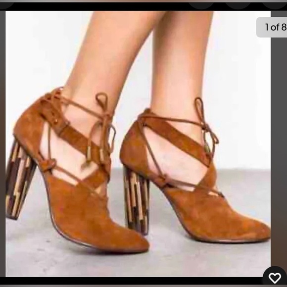 Free People Nouvella Wrap Brown Heels Suede Leather Wooden Heel,size 6.5 - Picture 4 of 13